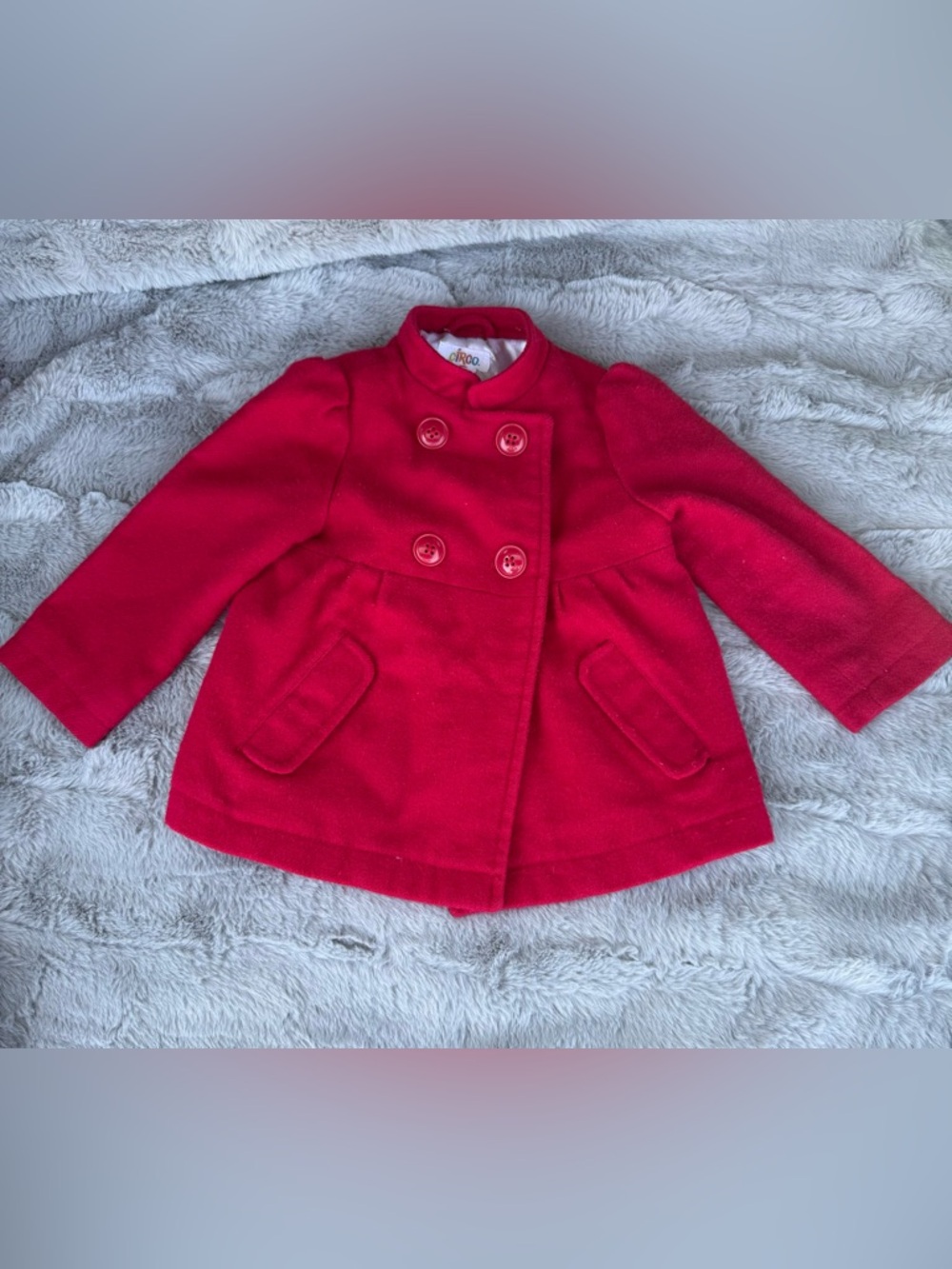 Circo Toddler 18M Red Double Breasted Peacoat Winter Coat Polka Dot Lining
